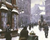 保罗费舍尔 - A Street Scene In Winter, Copenhagen